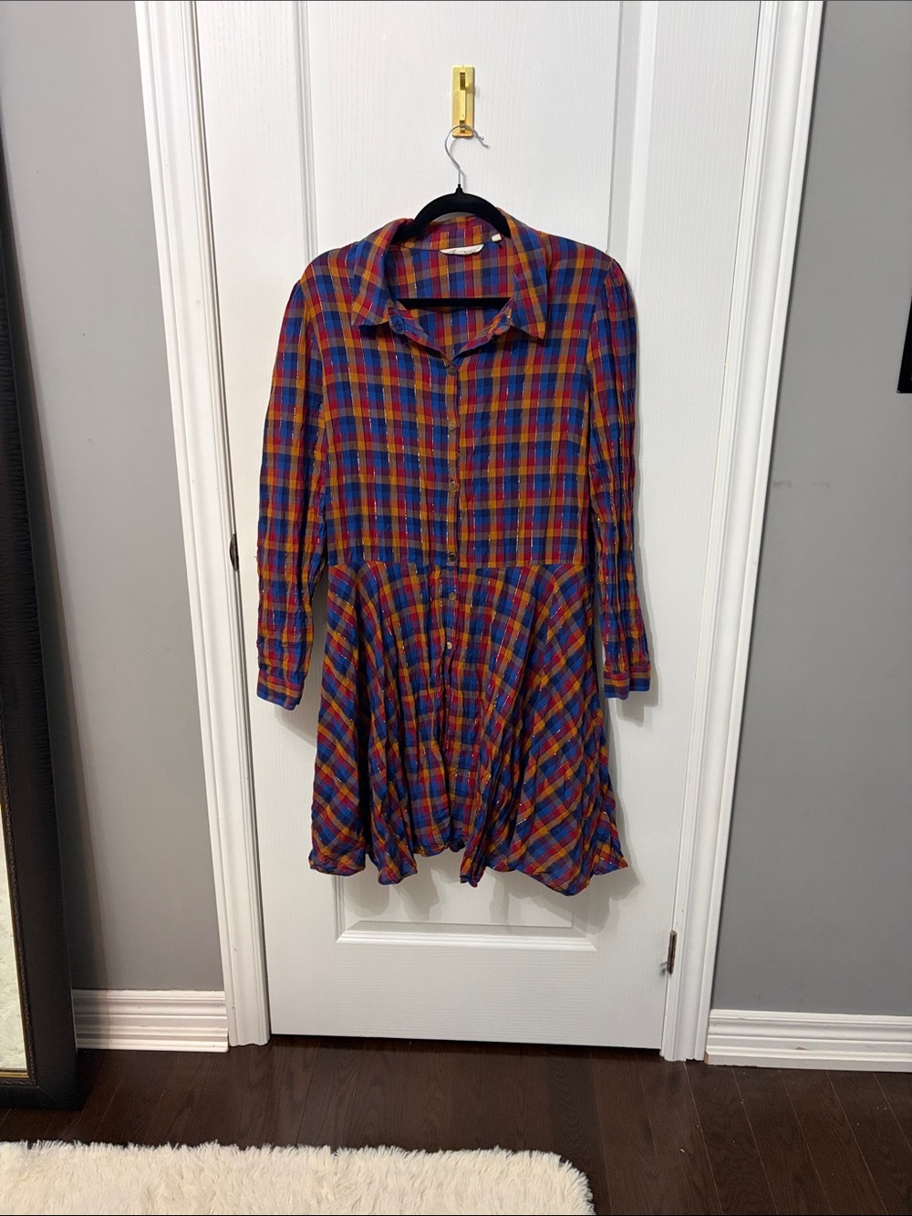 NafNaf Plaid Button-Front Dress in Multicolor